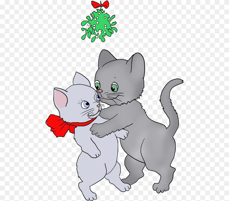 Cats Kissing Under Mistletoe At Christmas Two Cats Kissing Under Mistletoe, Baby, Person, Animal, Cat Png
