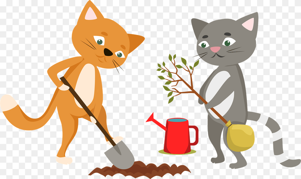 Cats Planting A Tree Clipart, Cleaning, Person, Animal, Cat Png