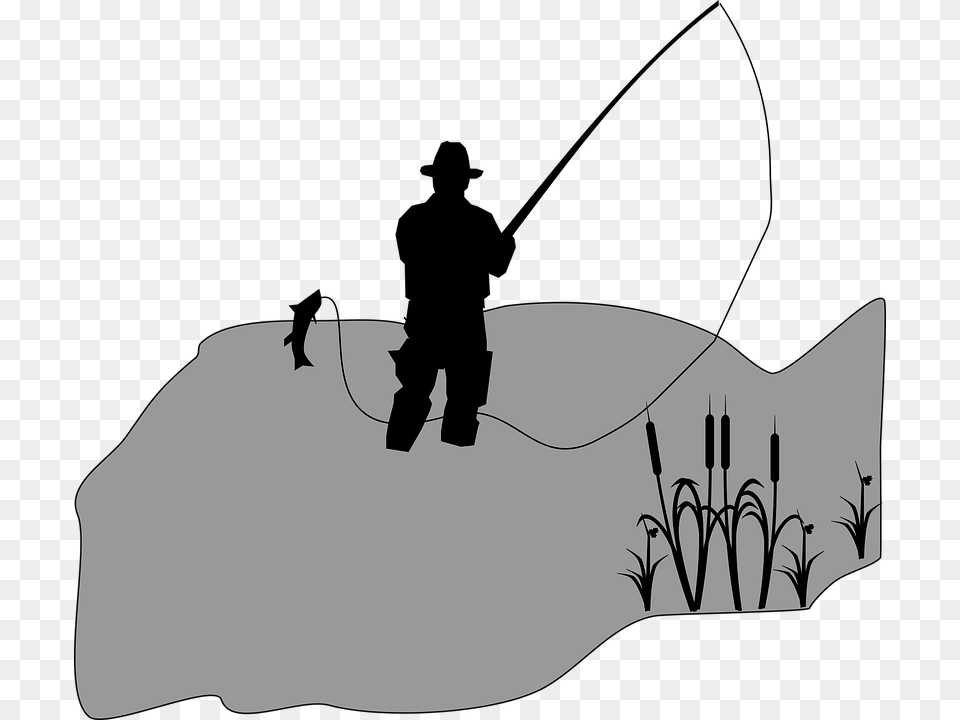Cattail Fish Fisherman Fishing Sedge Silhouette, Rope, Outdoors, Angler, Water Png