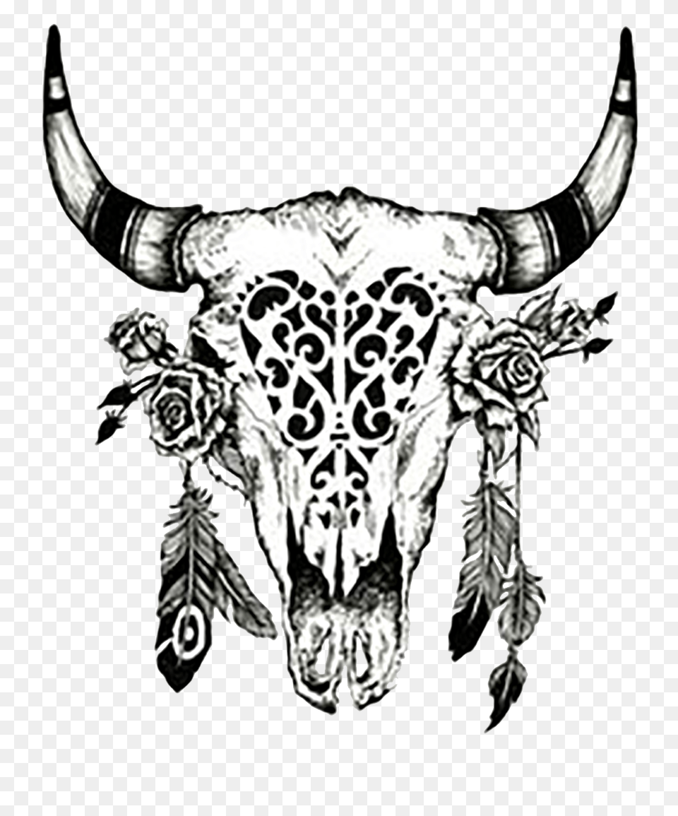 Cattle Drawing Cows Skull Red White And Blue Clip Art, Animal, Bull, Mammal, Livestock Png Image