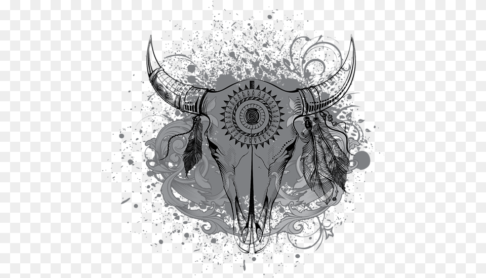 Cattle Skull Art For Women And Men Farmer Dark Beach Towel Ink, Drawing, Animal, Bull, Mammal Free Png