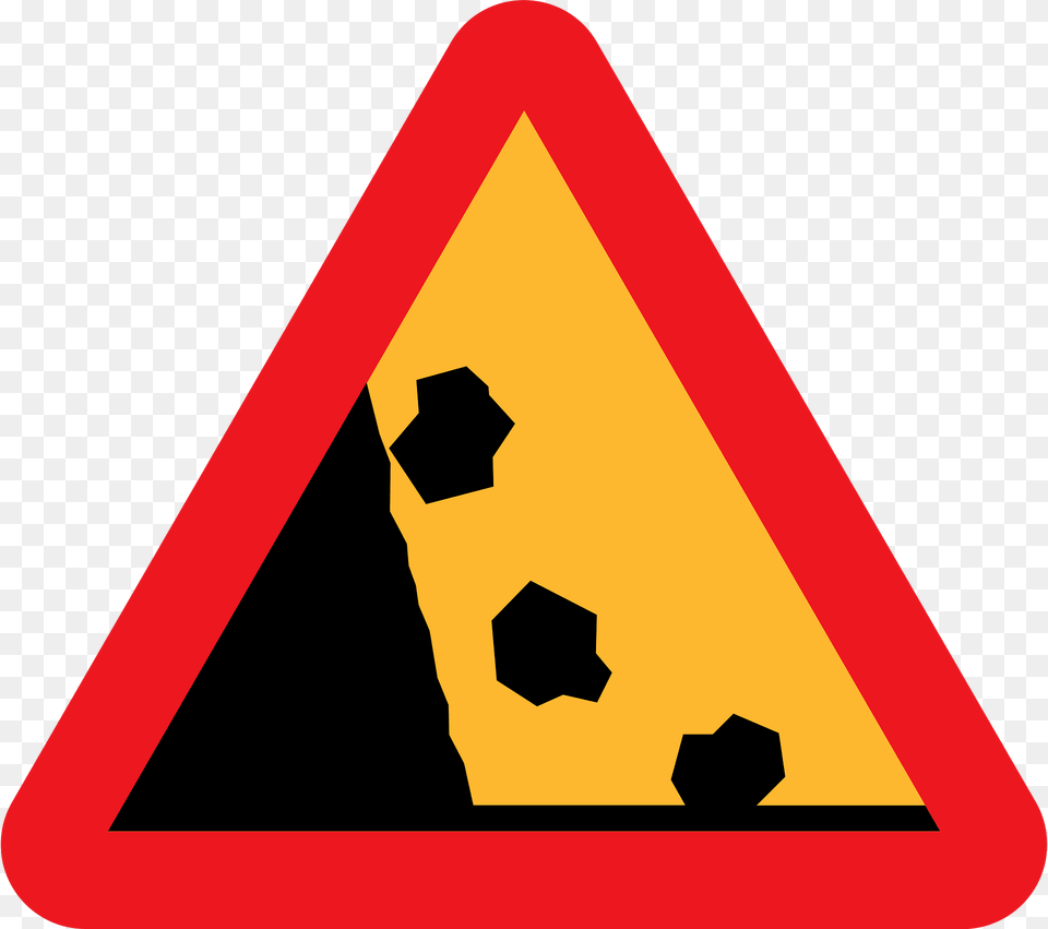 Caution Loose Rocks Clipart, Sign, Symbol, Road Sign, Triangle Png Image