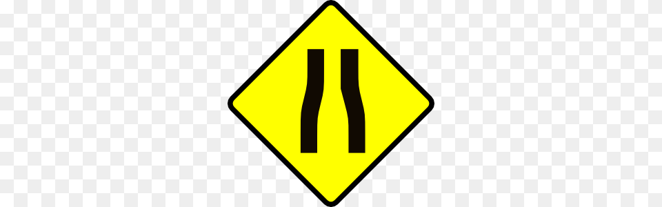 Caution Road Narrows Clip Art, Road Sign, Sign, Symbol Png