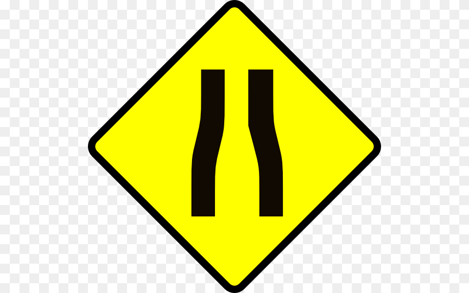 Caution Road Narrows Clip Art Vector, Road Sign, Sign, Symbol Png