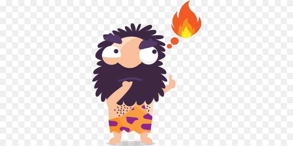 Cave Man Emoticon Emoji Sticker Thinking Fire Inventor Cartoon, Baby, Person Png