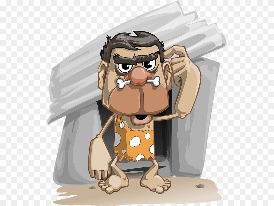 Caveman Cave Man Primitive Bone Nose Big Head Bone In Nose Cartoon, Bag, Face, Person, Baby Free Png Download