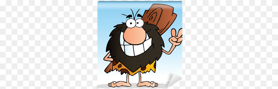 Caveman Gesturing The Peace Sign With His Hand Wall Cat With Peace Sign, Animal, Bird, Vulture, Beak Png