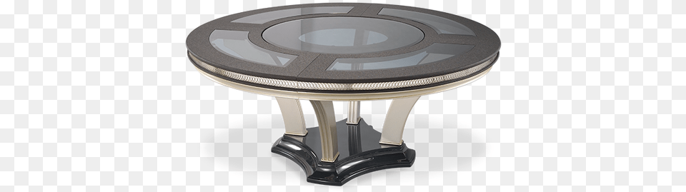 Caviar Finish Black Silver Accent Trim Glass Inserts Aico Hollywood Swank Round Dining Set Caviar, Coffee Table, Dining Table, Furniture, Table Free Transparent Png
