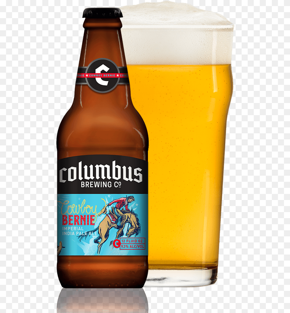 Cbc Cowboy Bernie Bottle And Glass Columbus Brewing Company Cowboy Bernie, Alcohol, Beer, Beer Bottle, Beverage Free Png Download