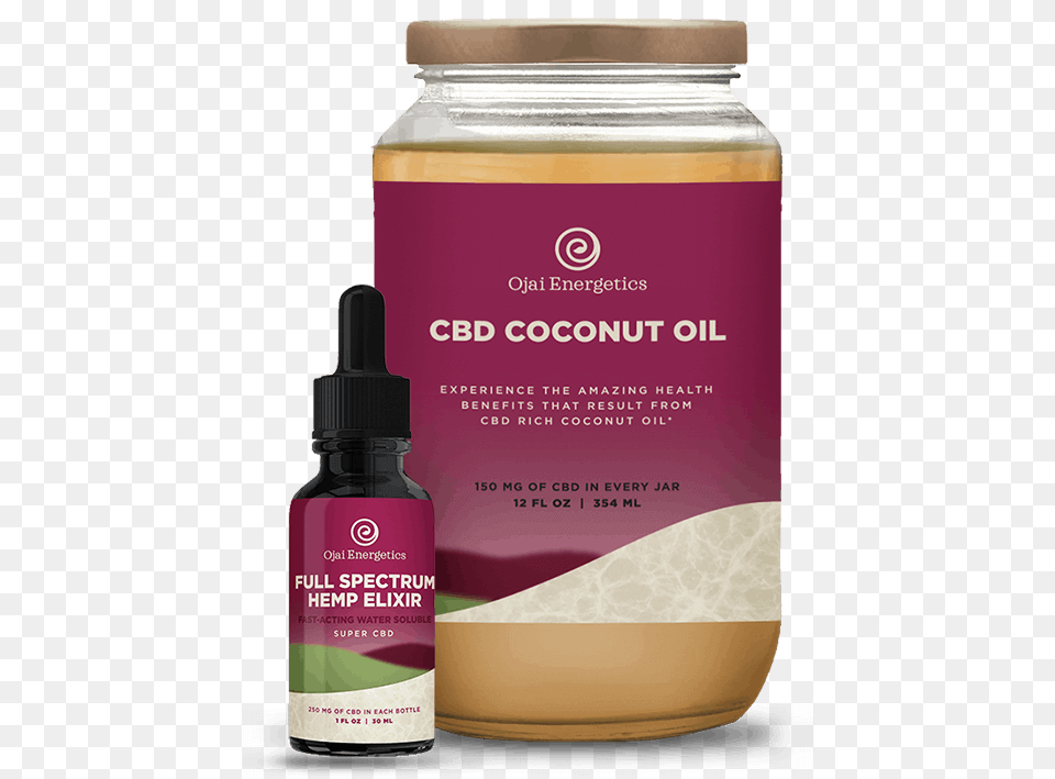 Cbd Coconut Oil And Cbd Bottle Ojai Energetics Cbd Coconut Oil, Cosmetics, Perfume, Food, Seasoning Free Png
