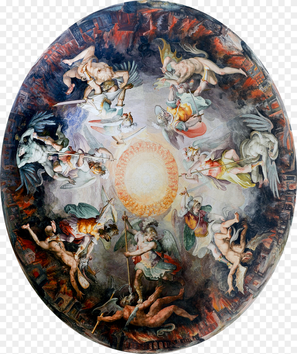 Ceiling Painted Dome Cupola Angels Fighting Demons Free Png Download