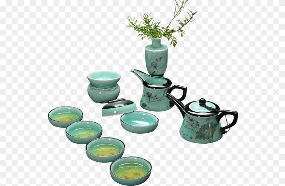 Celadon Green Tea Set Ceramic, Pottery, Art, Porcelain, Plant Png