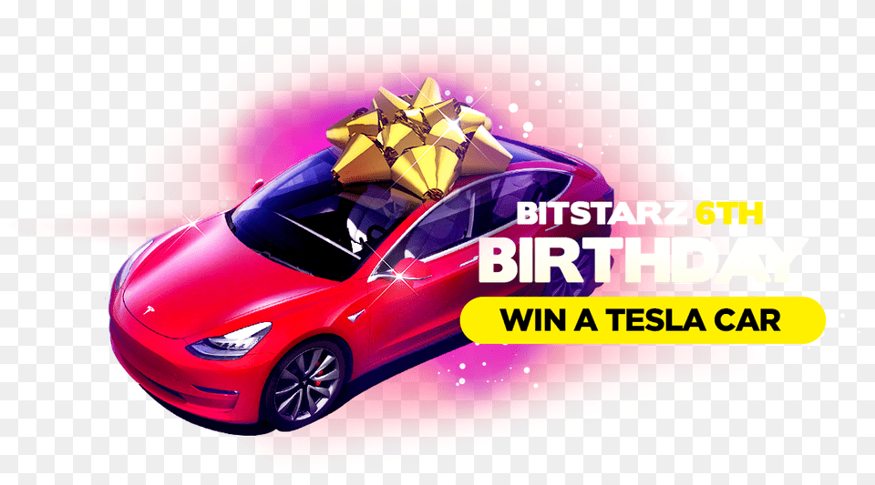 Celebrate Bitstarz 6th Birthday Amp Win A Tesla Tesla Model, Advertisement, Vehicle, Transportation, Tire Free Png Download