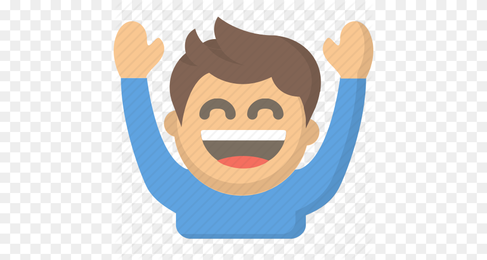 Celebrate Cheer Ecstatic Emoji Fan Hands Up Person Icon, Face, Head, Happy, Baby Free Png