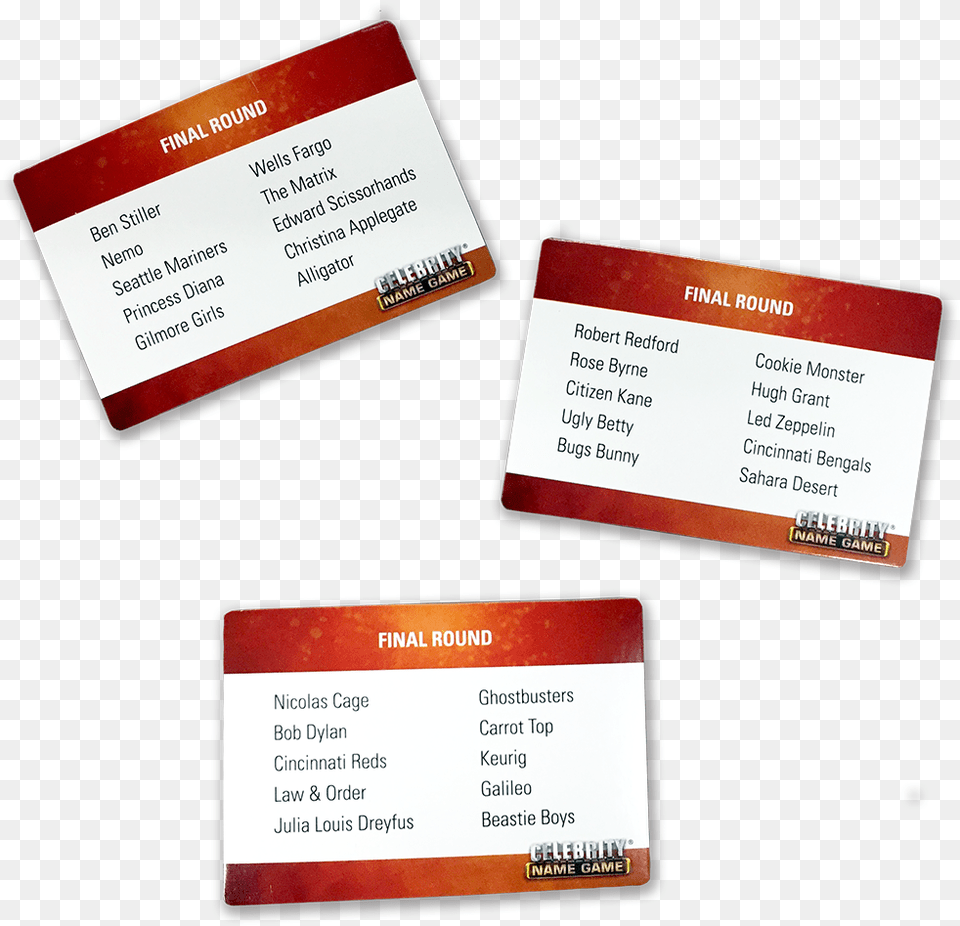 Celebrity Name Game Cards, Text, Paper, Business Card Free Png Download