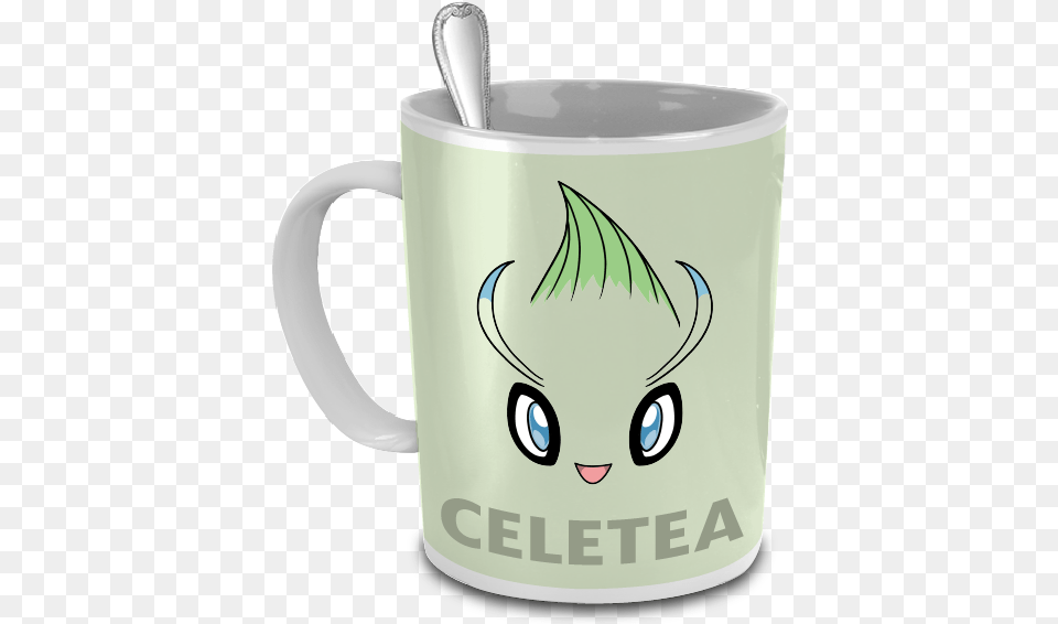 Celetea The Celebi Pokemon Pun Tea Mug Chikorita Mug, Cup, Cutlery, Beverage, Coffee Png Image