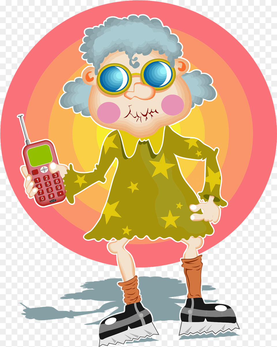 Cell Phone Comic Characters Free Vector Graphic On Pixabay Comic Photo Of Groovy Granny, Person, Face, Head, Art Png Image