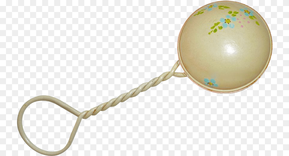 Celluloid Baby Rattle W Painted Flowers C 1920 30s Baby Rattle, Toy, Kitchen Utensil, Ladle, Smoke Pipe Png