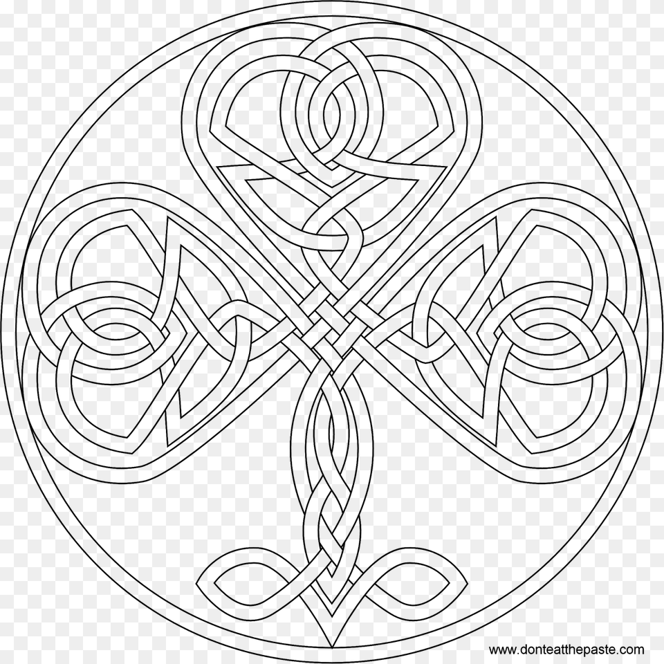 Celtic Shamrock Coloring Page, Gray Png