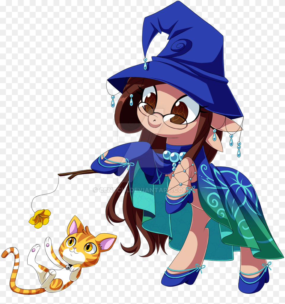 Centchi Cat Clothes Dress Hat Magic Wand Obtrusive Cartoon, Book, Comics, Publication, Baby Png Image