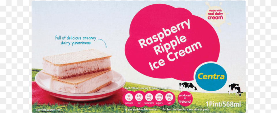 Centra Raspberry Ripple Ice Cream Block 568ml Vanilla Ice Cream, Advertisement, Poster, Mammal, Cattle Png Image
