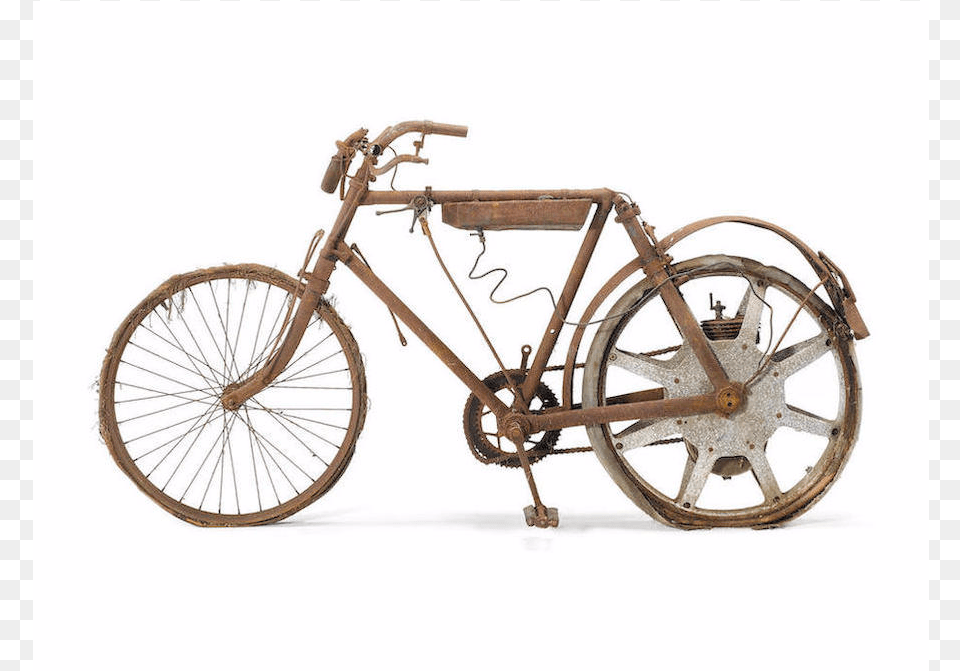Century Old And Rather Rusty Motor Bicycle Is Heading Hybrid Bicycle, Machine, Spoke, Wheel, Transportation Png
