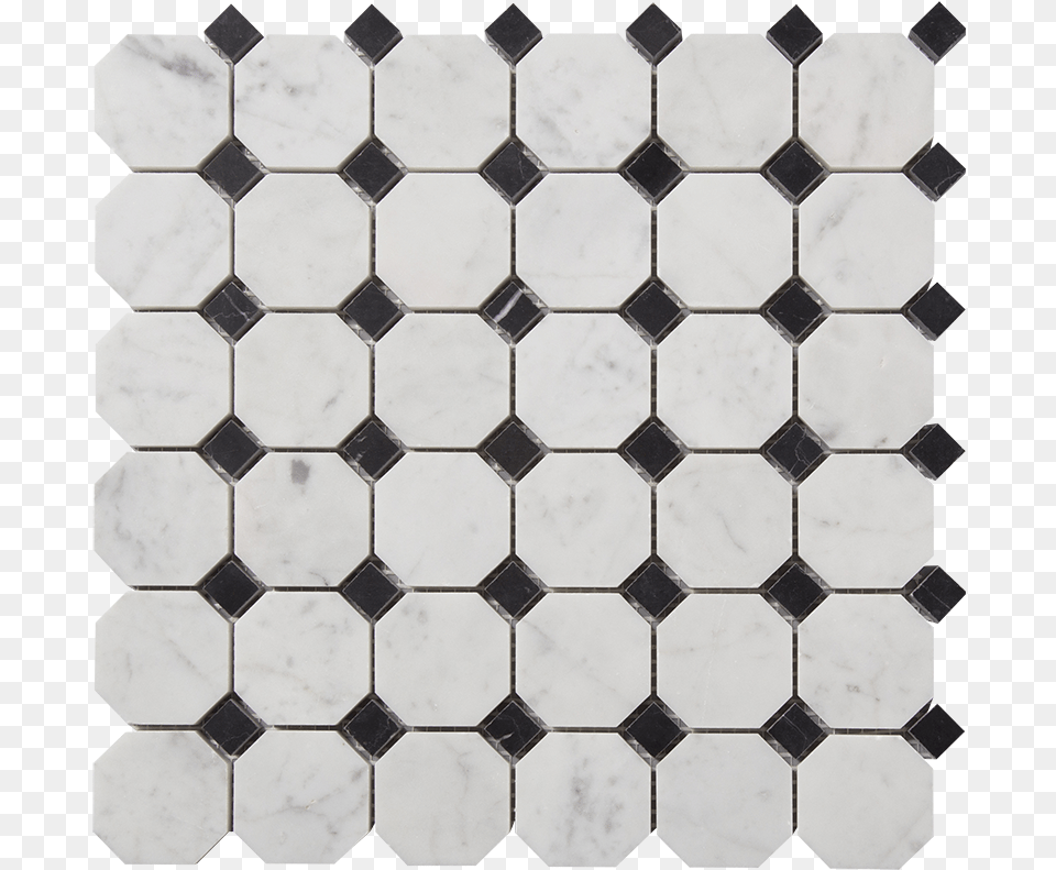 Centurymosaic Octagon Marble Mosaic Tile Black And White Tile, Floor, Flooring, Pattern, Indoors Png Image