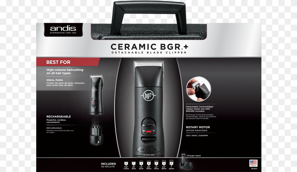 Ceramic Bgr Detachable Blade Clipper Andis Clipper Bgr Cordless, Lamp, Electrical Device, Microphone, Device Free Png