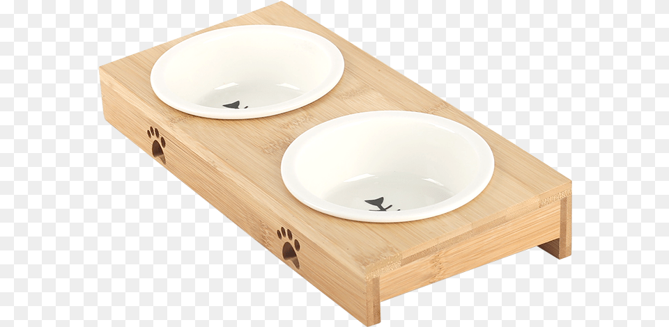 Ceramic Cat Bowl Bamboo Frame Dog Bowl Double Bowl Bathroom Sink, Art, Porcelain, Pottery, Soup Bowl Free Transparent Png