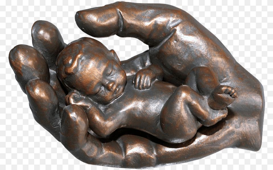 Ceramic Praying Hands With Baby, Bronze, Art, Adult, Person Png