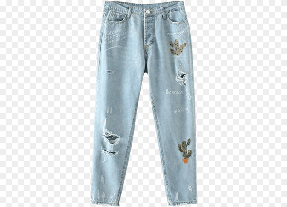 Cereus Embroidered Ripped Jeans, Clothing, Pants Free Transparent Png