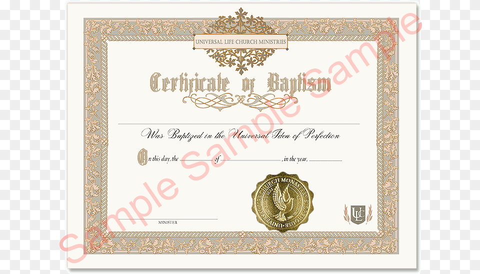 Certificate Of Baptism Universal Life Church Marriage Certificate, Text, Diploma, Document, Blackboard Png Image