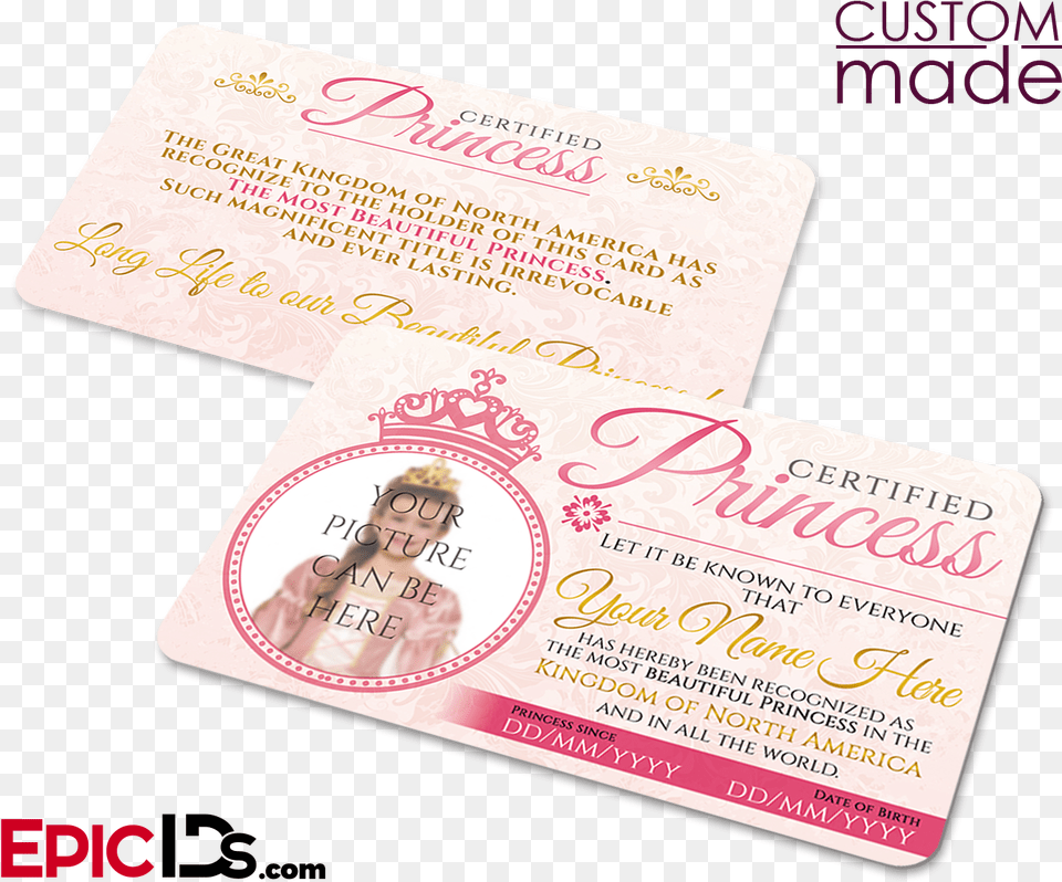 Certified Princess Id Card Photo Personalizedclass Invitation, Text, Business Card, Paper, Person Free Transparent Png