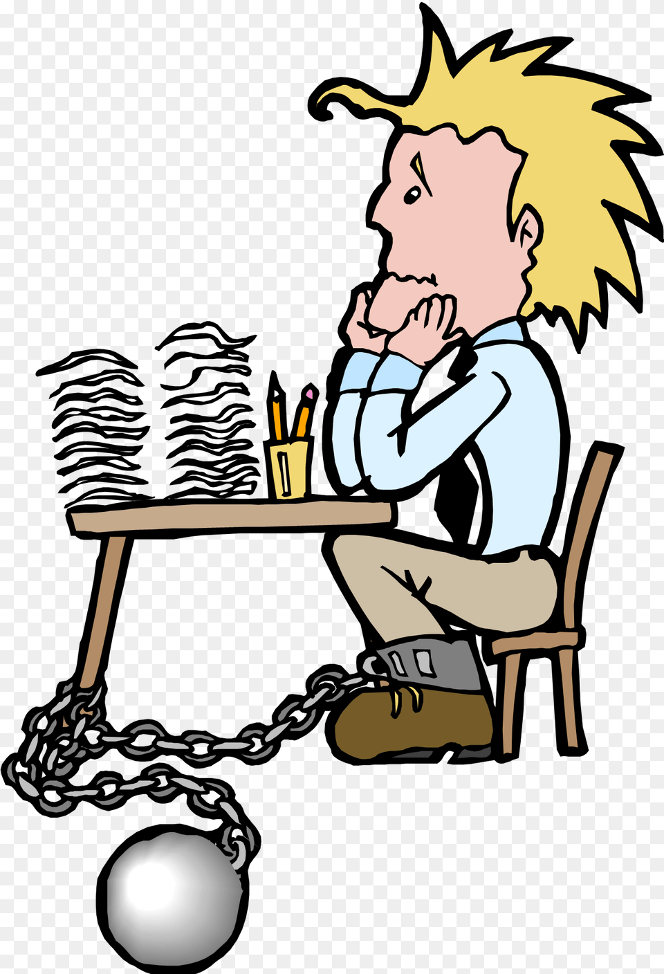 Chained To Desk Cartoon, Book, Comics, Publication, Person Free Png