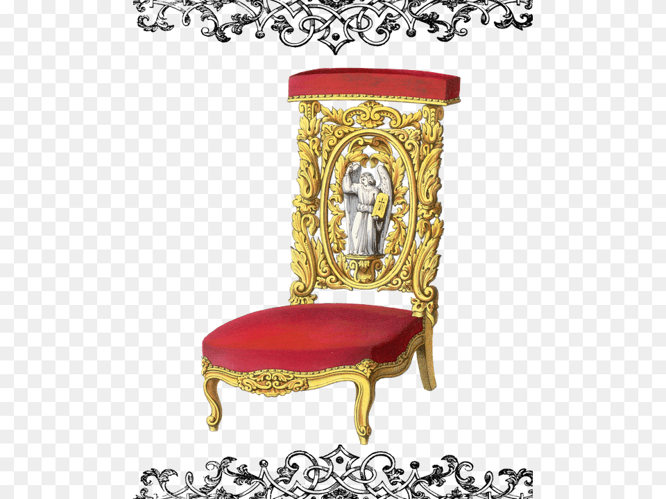 Chair Vintage Antique Gold Red Velvet Royal Prima Marketing Bella Rouge So Lovely Stamps, Furniture, Throne, Adult, Bride Free Png Download