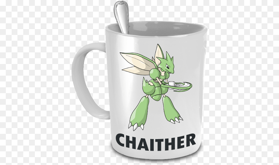 Chaither The Scyther Pokemon Pun Mug Funny Mugs For Boyfriend, Cup, Cutlery, Animal, Invertebrate Png Image