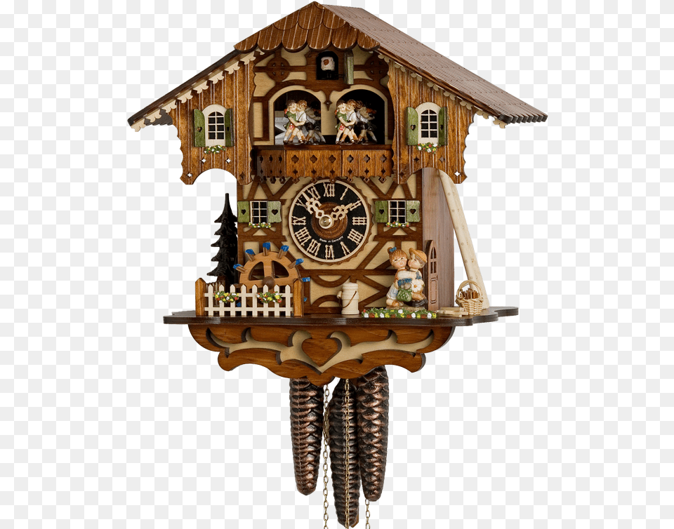 Chalet Cuckoo Clock With Kissing Couple Cuckoo Clock, Baby, Person, Food, Sweets Png Image