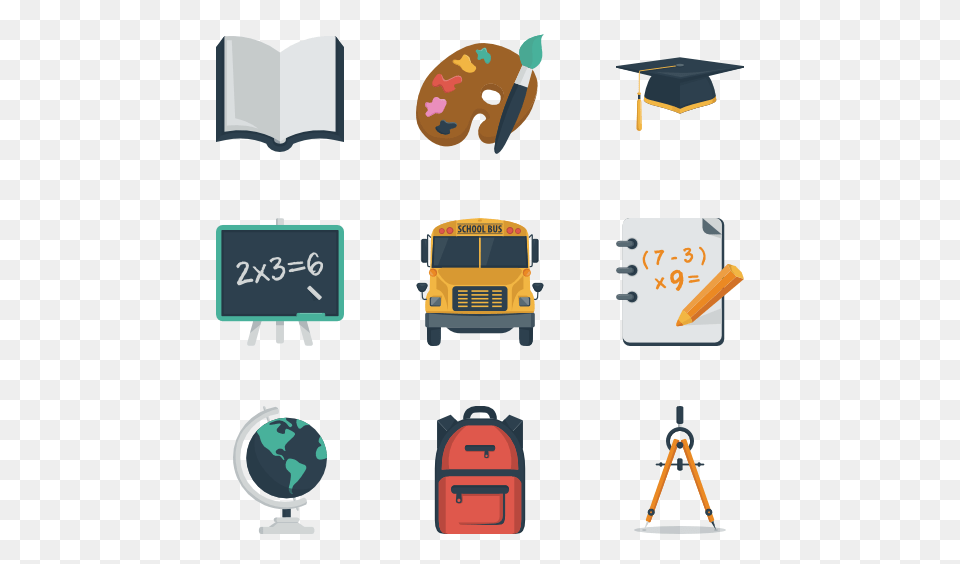 Chalkboard Icons, Bus, School Bus, Transportation, Vehicle Free Transparent Png