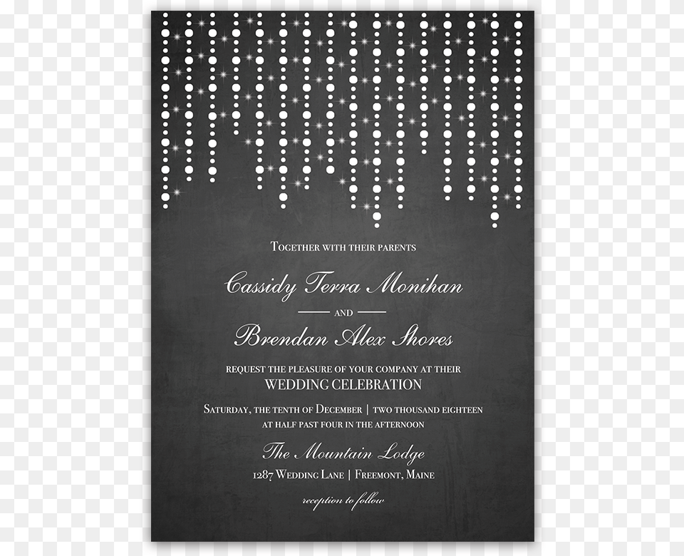 Chalkboard Wedding Invitation Draped String Lights Wedding Invitation, Text, Blackboard Png