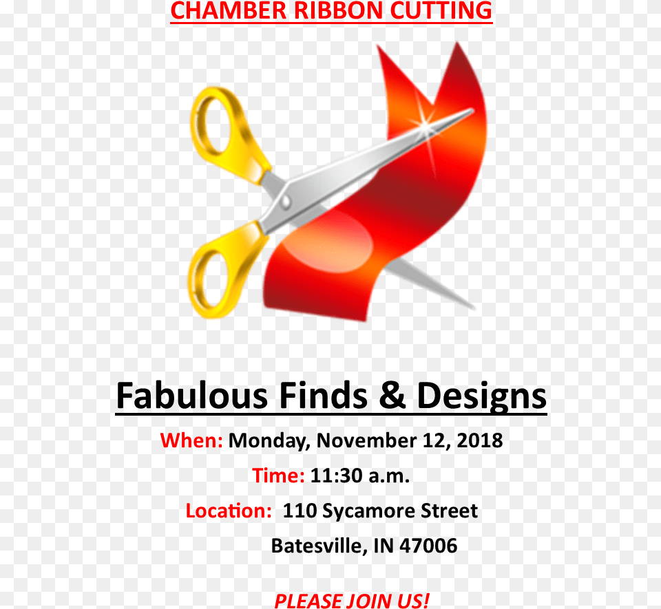 Chamber Ribbon Cutting Fabulous Finds Amp Designs Ribbon Cutting, Scissors, Blade, Shears, Weapon Free Png Download
