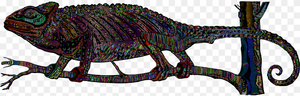 Chameleon Vintage Line Art Colorful Prismatic Insect, Animal, Lizard, Reptile, Dinosaur Png