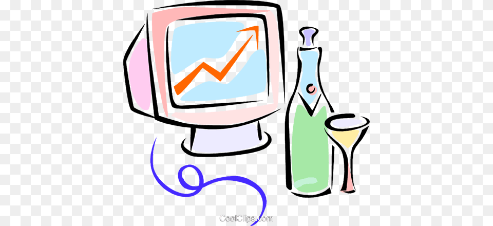 Champagne And Computer Monitor Royalty Free Vector Clip Art, Electronics, Screen, Computer Hardware, Hardware Png Image