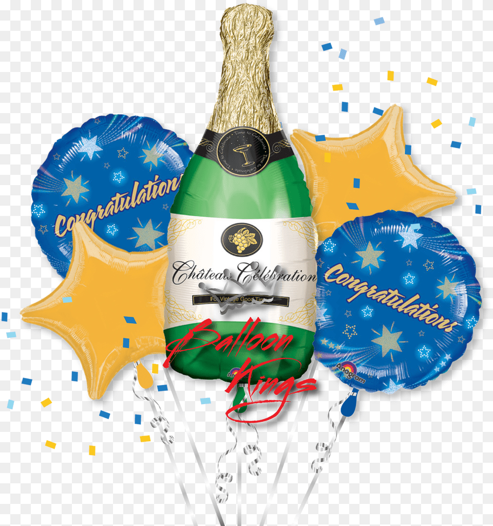 Champagne Bottle Bouquet, Balloon, Alcohol, Beverage, Liquor Free Png