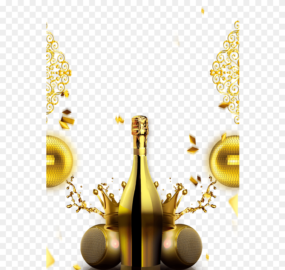 Champagne Bottle Download Transparent Image Golden Champagne Bottle, Alcohol, Beverage, Liquor, Wine Free Png