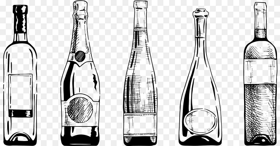 Champagne Bottle Drawings Wine Bottle Drawing Vector, Gray Png
