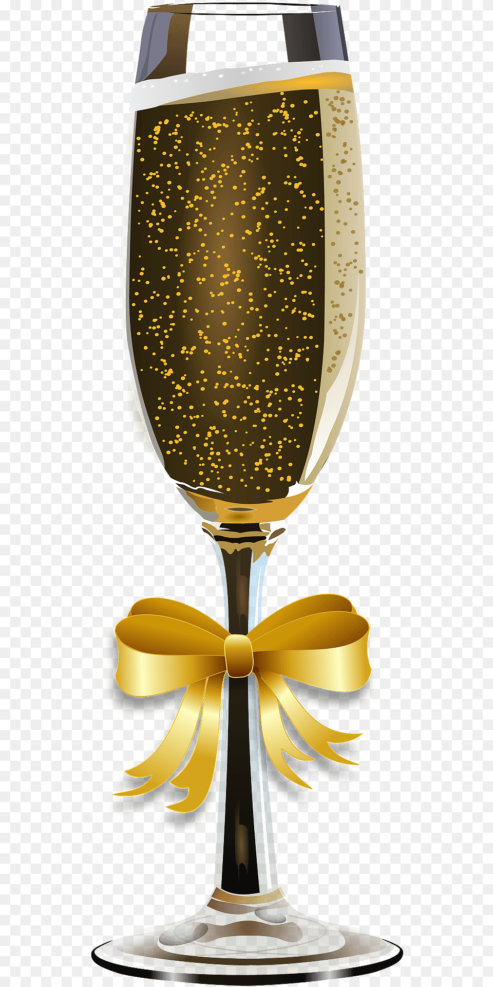 Champagne Glass Decorated With A Gold Ribbon Bow Clipart, Alcohol, Beverage, Goblet, Liquor Free Png