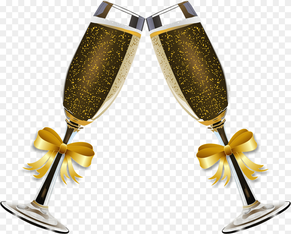 Champagne Glasses Decorated With Gold Ribbon Clipart, Alcohol, Beverage, Glass, Goblet Free Png Download