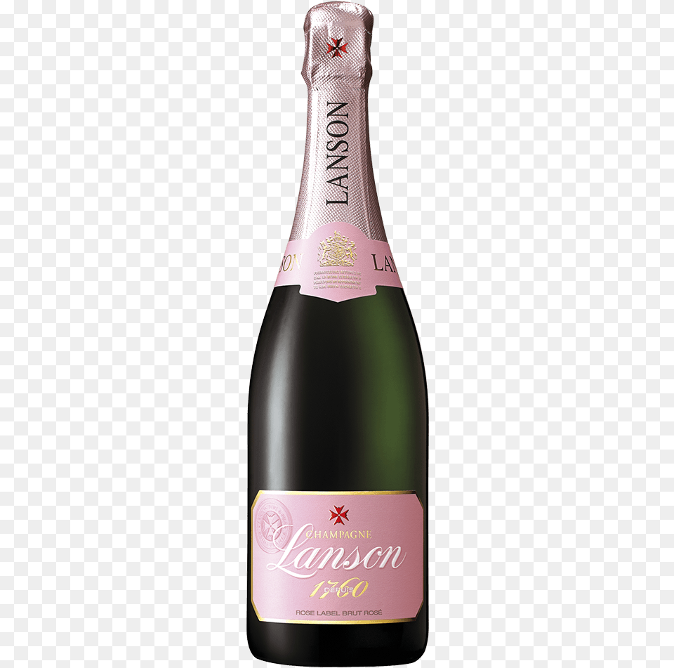 Champagne Lanson Rose Label Brut Ros, Bottle, Alcohol, Beer, Beverage Png Image