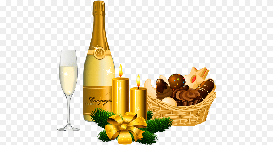 Champagne New Year, Glass, Bottle, Alcohol, Beverage Free Transparent Png