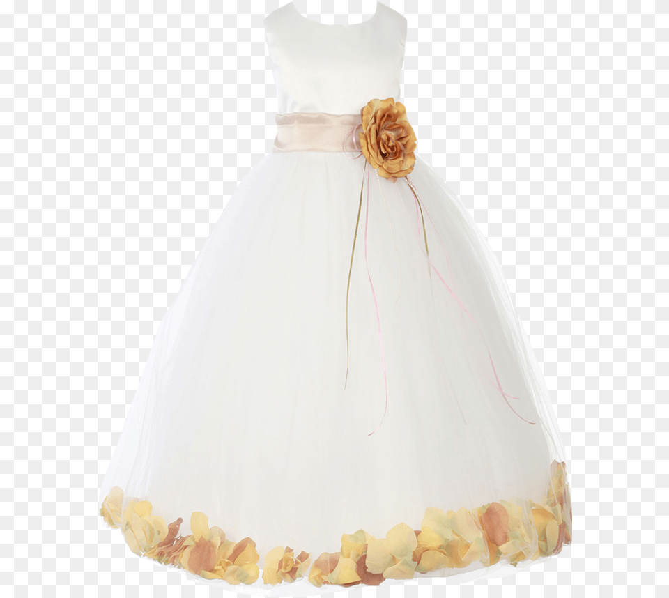 Champagne Satin Amp Tulle Flower Petal Dress W Sash Dress, Clothing, Wedding, Gown, Formal Wear Png Image